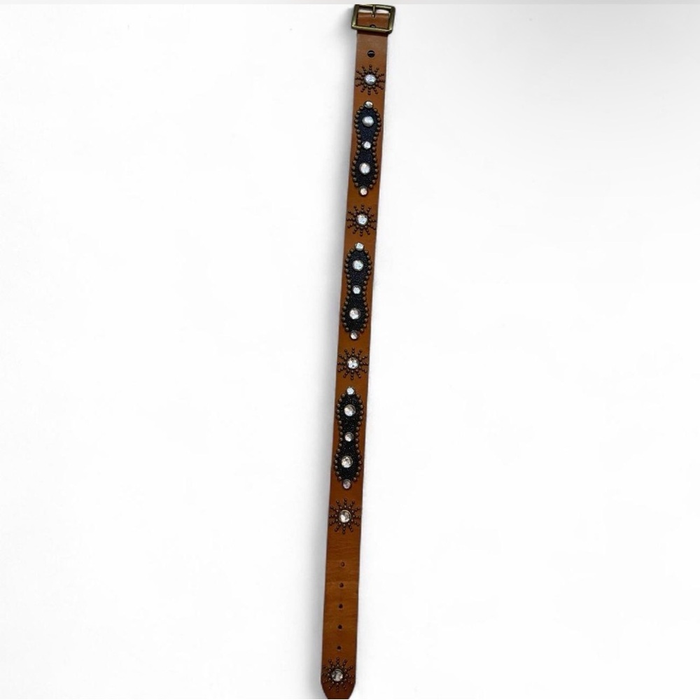 Vintage Italian Leather Brown Western Fancy Leather Belt With Decorative Studs